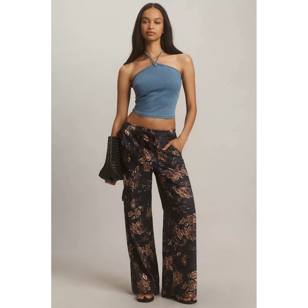 Anthropologie Pilcro Beach Cargo Linen Blend Pants Small Women Floral Trouser